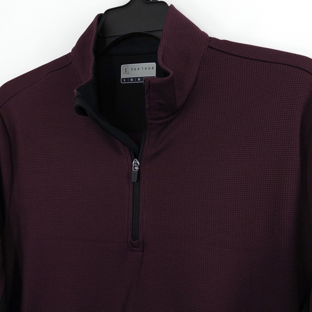 PGA Tour 1/4 Zip Pullover Men's Large Burgundy Golf Performance Waffle Knit